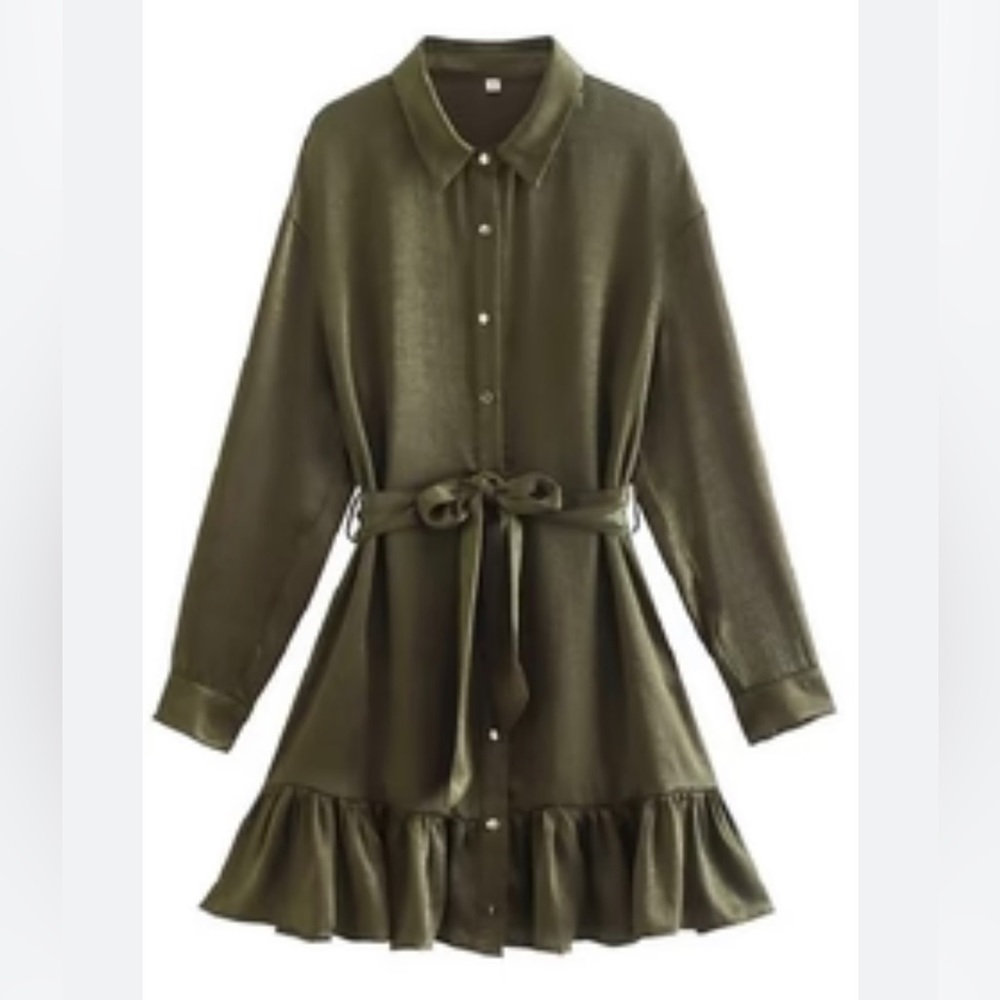 ZARA ARMY GREEN SATIN MINI DRESS SIZE 4